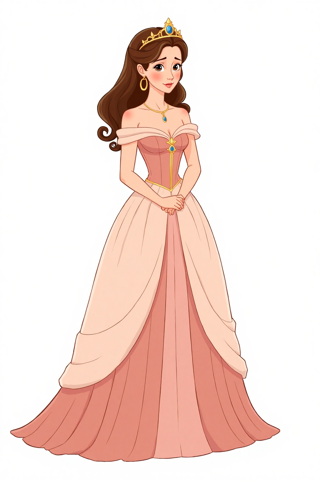 simple cartoon,  A low-angle shot of a beautiful woman with brown hair,  standing tall and regal on Tensor.Art
