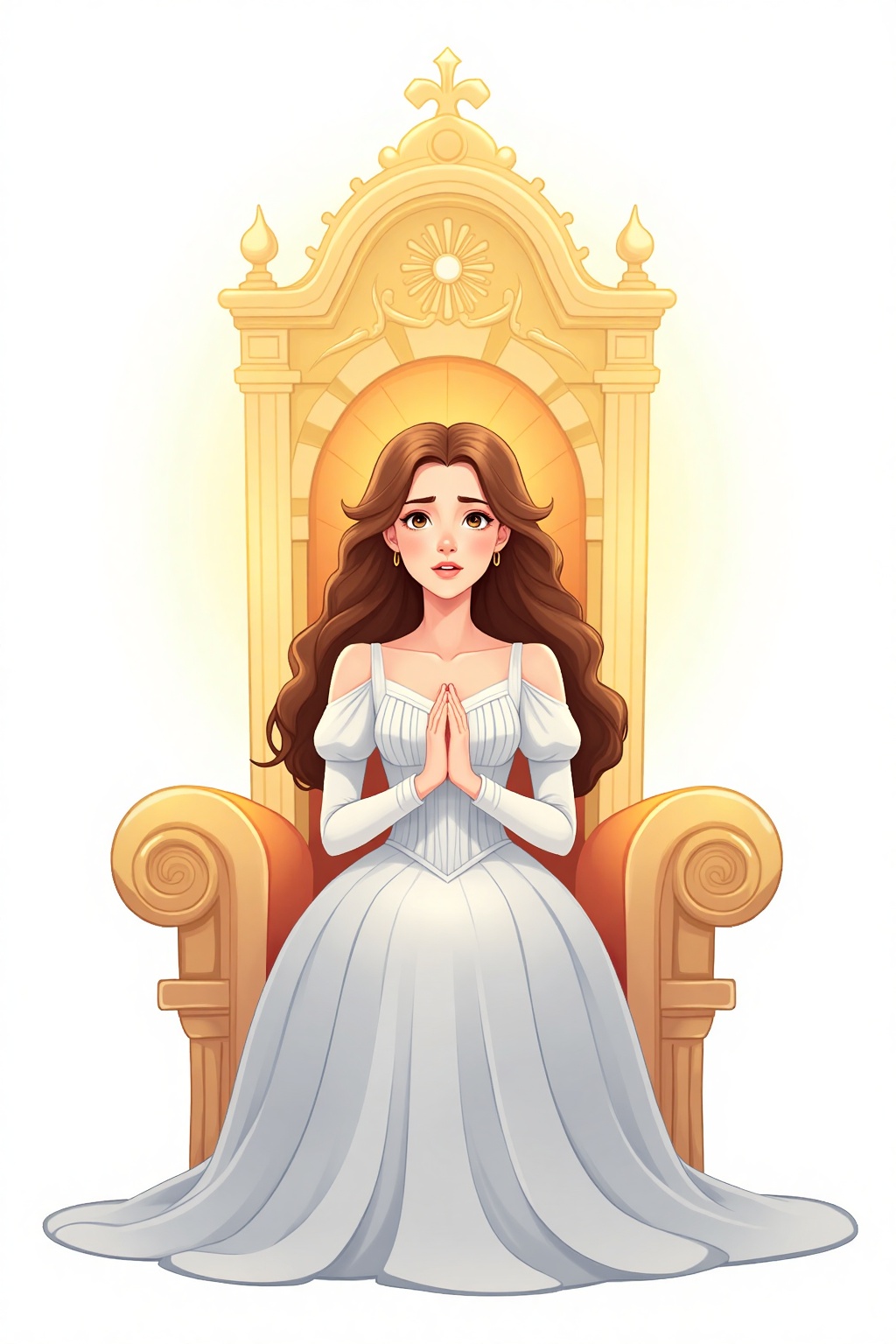 a simple cartoon,  A top-down view of a beautiful woman with brown hair,  sitting on a throne on Tensor.Art
