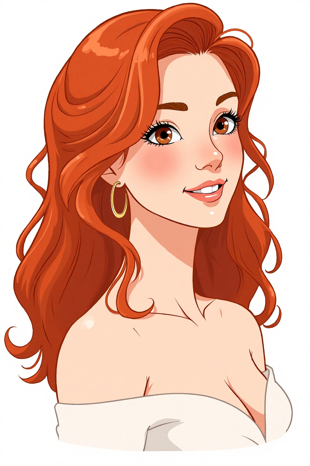 a simple cartoon of a beautiful 18 year old woman with red hair,  white background,  princesscore on Tensor.Art