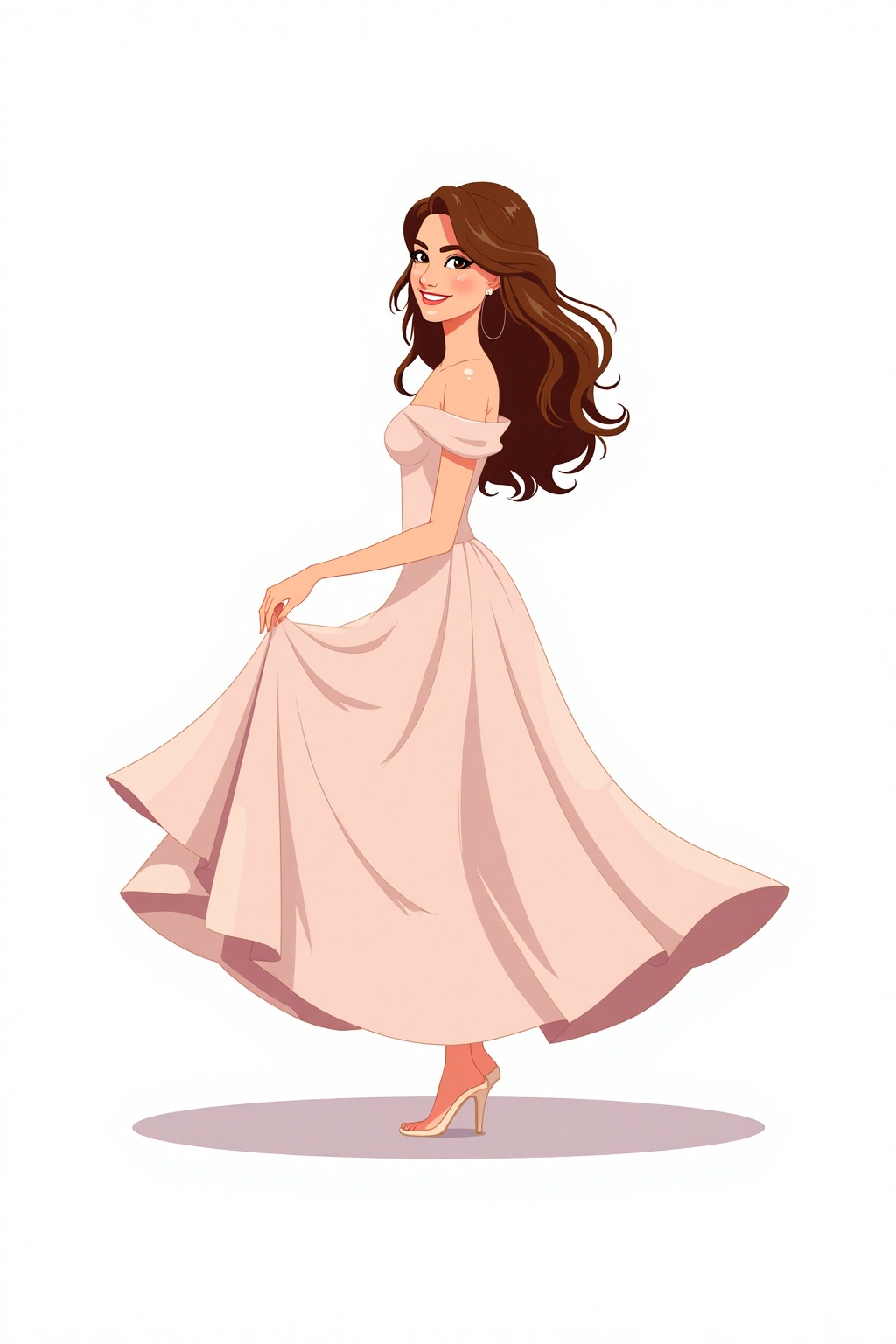 a simple cartoon,  A three-quarter view of a beautiful woman with brown hair,  turning slightly to the side on Tensor.Art