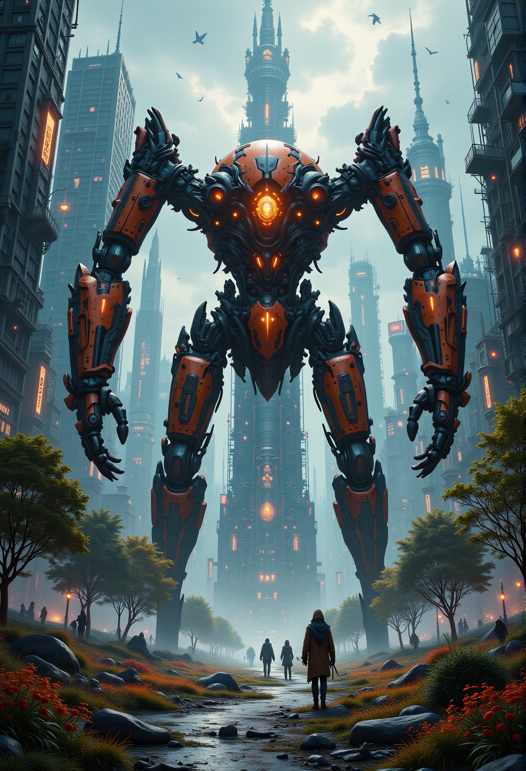 A hyper-realistic of a massive 2pid3rBot standing in middle of city. on Tensor.Art