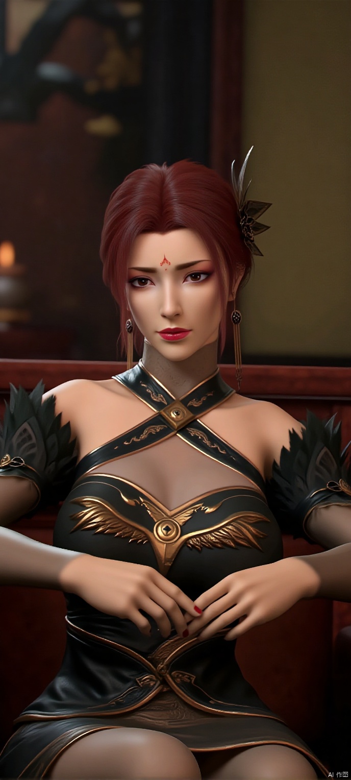(high definition, Best quality, masterpiece, 4K, exquisite skin), (YaFei), solo, room,sittin on the chair,learning forward