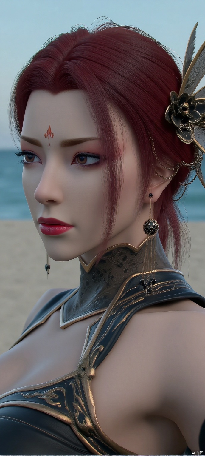 (high definition, Best quality, masterpiece, 4K, exquisite skin), YaFei, solo, seaside, (cowboy_shot)