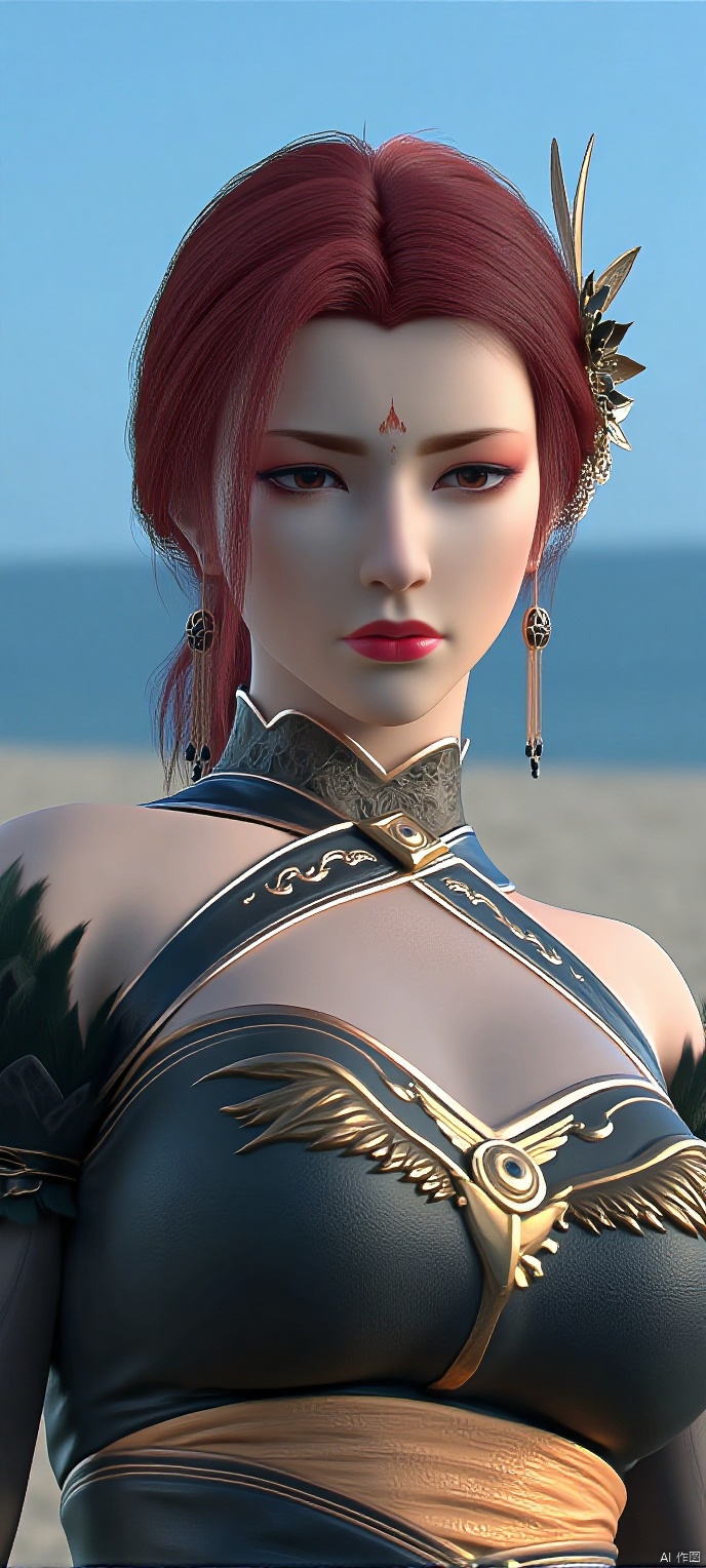 (high definition, Best quality, masterpiece, 4K, exquisite skin), YaFei, solo, seaside, (cowboy_shot)