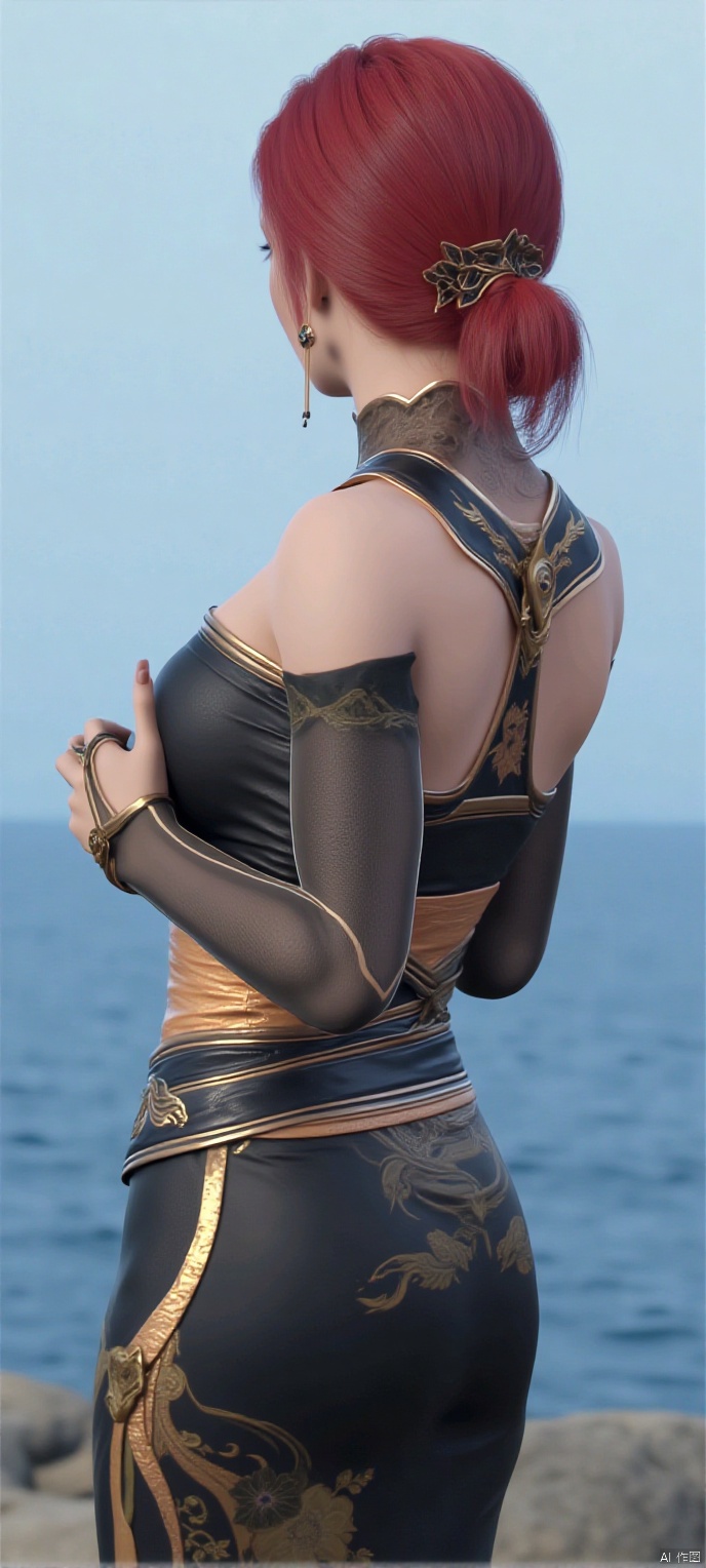  (high definition, Best quality, masterpiece, 4K, exquisite skin), YaFei, solo,cleavage, seaside, cowboy_shot, learning forward