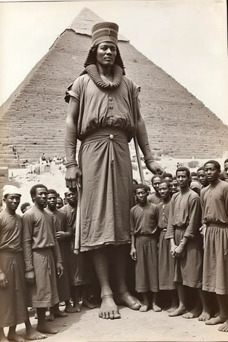 f&Dgiantphoto An early black-and-white f&Dgiantphoto film capturing a towering native giant in traditional Egyptian attire...