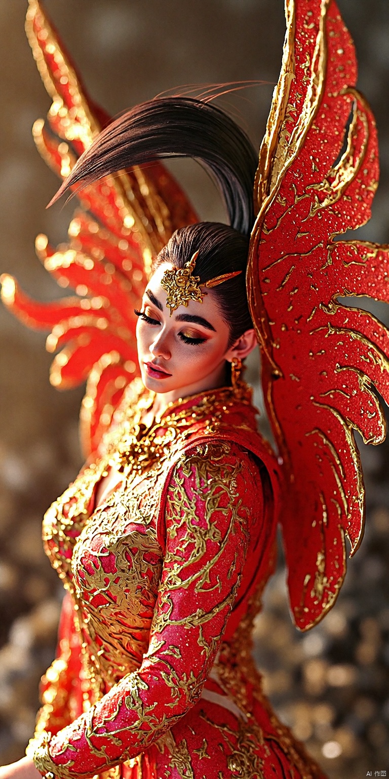 ZOZ_XUANHUAN
a woman is wearing a colorful, mirrored wings dress, in the style of global illumination, life-like avian illustrations, new british sculpture, unreal engine 5, stained-glass, light gold and red, high speed film,REFINEDBEAUTY_DA
