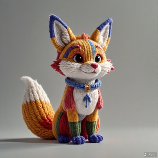fox,wrapped in sweaters, rich colors, knitted wool, wool effect, furry-scenery