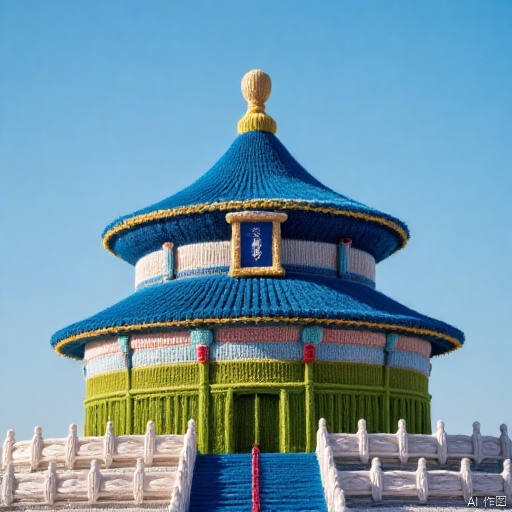 Temple of Heaven in Beijing,Macaron color,vibrant colors,creative, whimsical, textured, handmade, sunny day, outdoor scene, close-up, high-resolution, fantasy, attention to detail, craftsmanship,furry-world