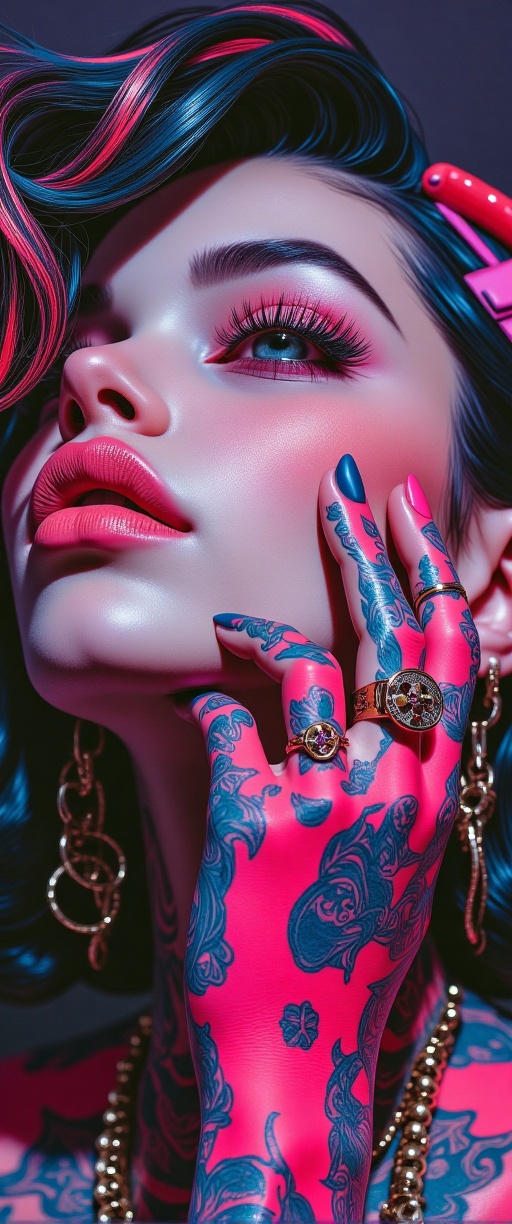 cyberpunk girl,  tattooed,  ring_piercing on Tensor.Art