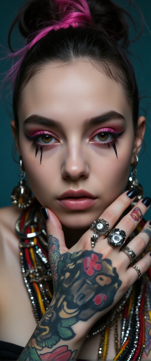 cyberpunk girl,  tattooed,  ring_piercing on Tensor.Art