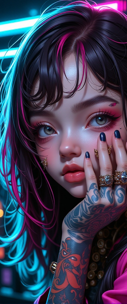 cyberpunk girl,  tattooed,  ring_piercing on Tensor.Art