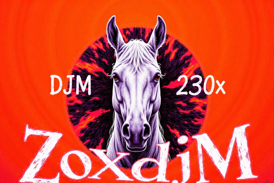 An album cover with the title "ZoxdjM" written in a bold,  white font. The background of the album cover is a vibrant oran...