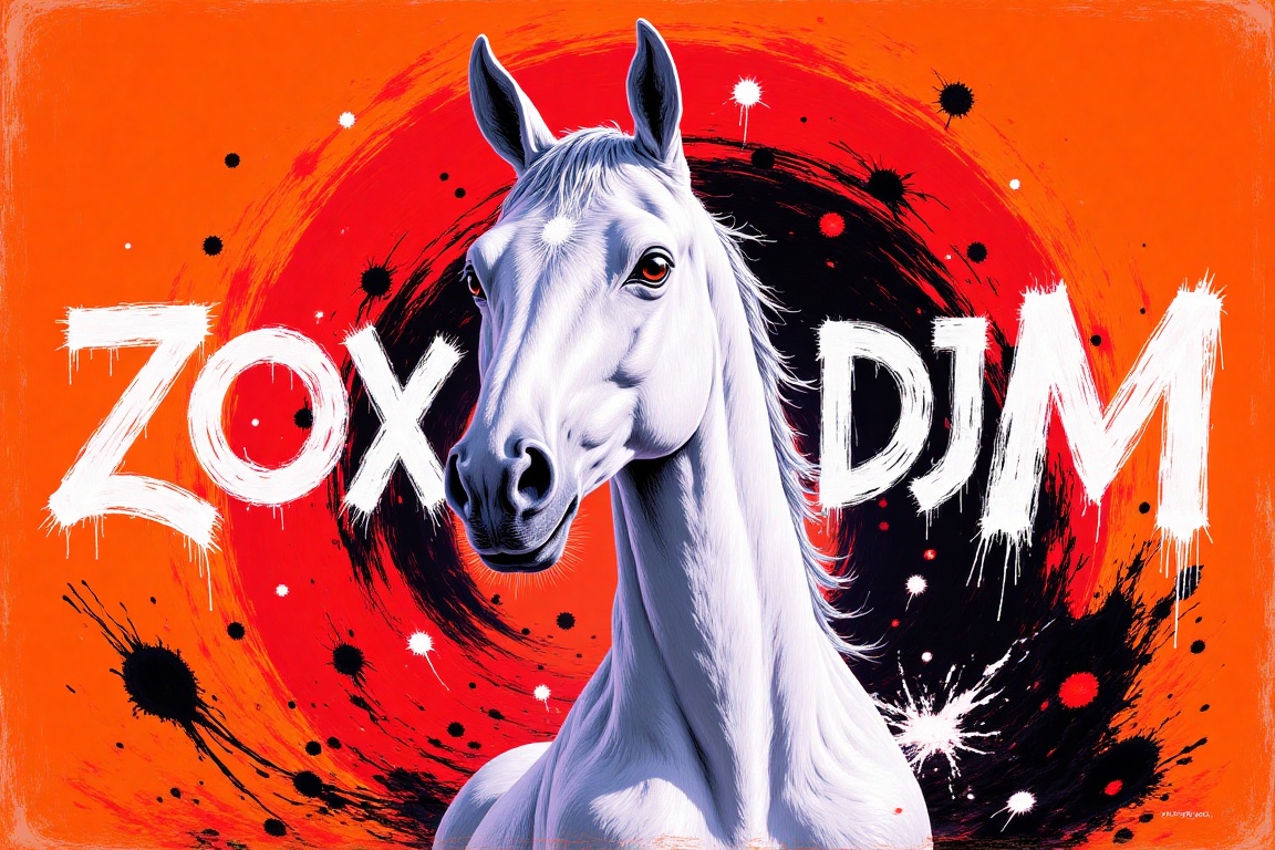 An album cover with the title "ZoxdjM" written in a bold,  white font. The background of the album cover is a vibrant oran...