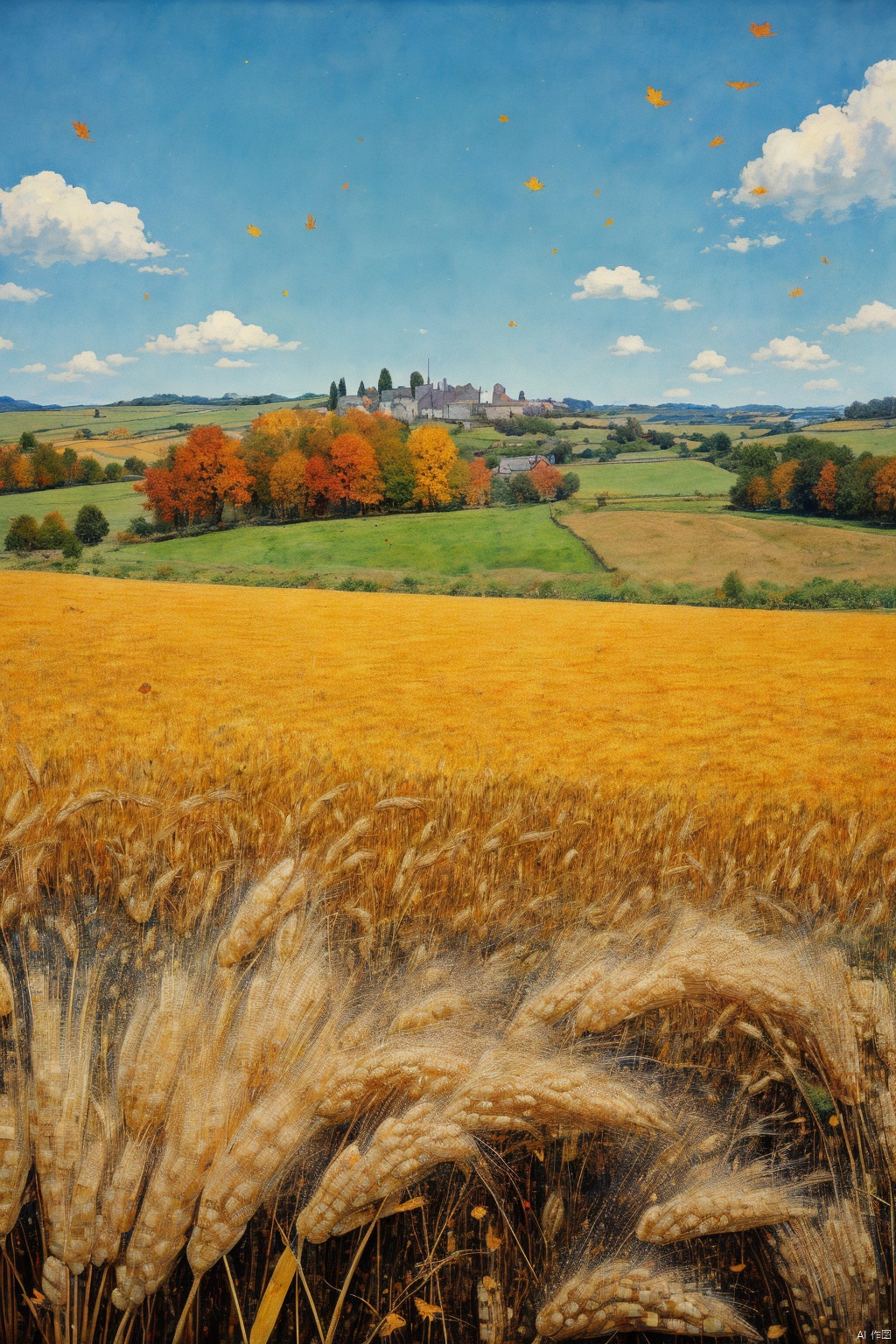 Barley autumn countryside,  idyllic countryside,  mysterious ecological countryside by 岳说 on Tensor.Art