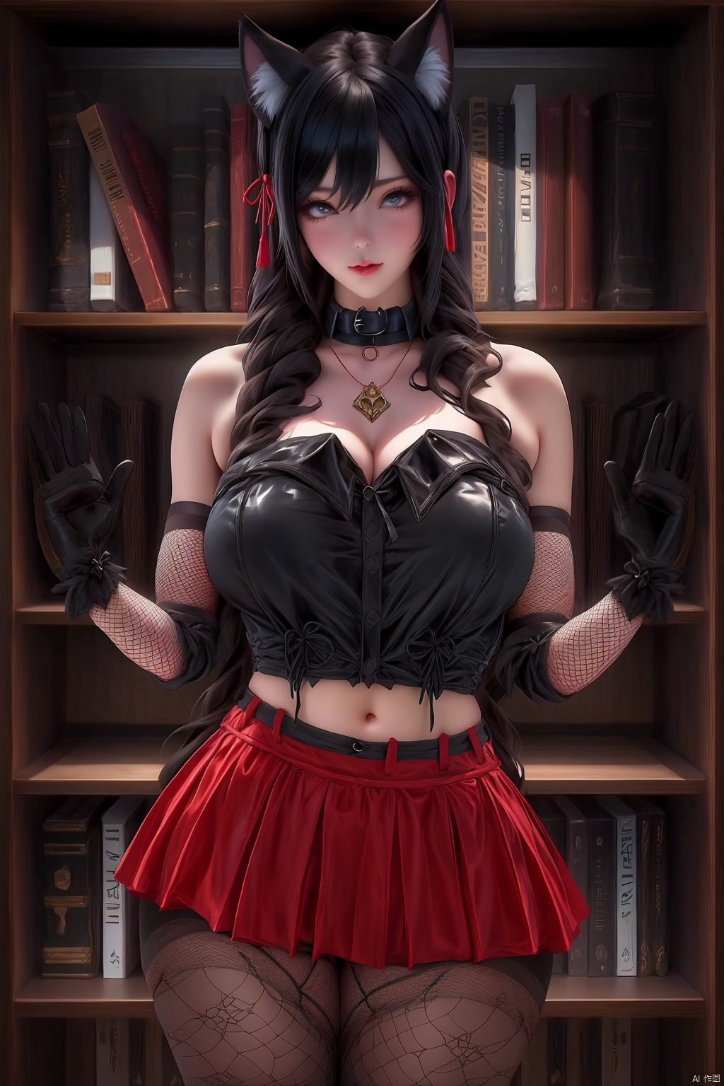 1girl
solo
long hair
skirt
black hair
gloves
navel
animal ears
pantyhose
elbow gloves
midriff
cat ears
collar
fishnets
fishnet pantyhose
gothic




