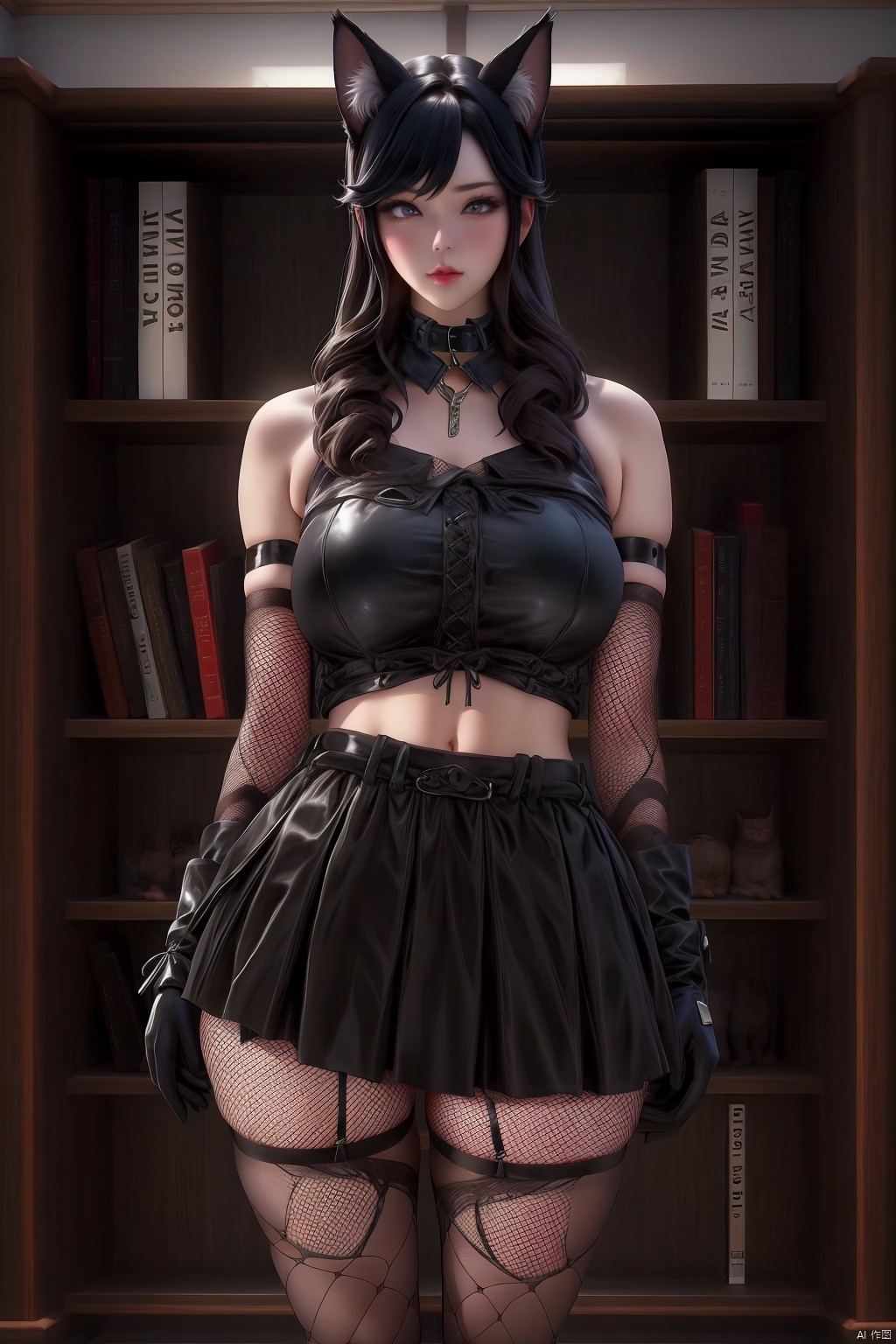 1girl
solo
long hair
skirt
black hair
gloves
navel
animal ears
pantyhose
elbow gloves
midriff
cat ears
collar
fishnets
fishnet pantyhose
gothic




