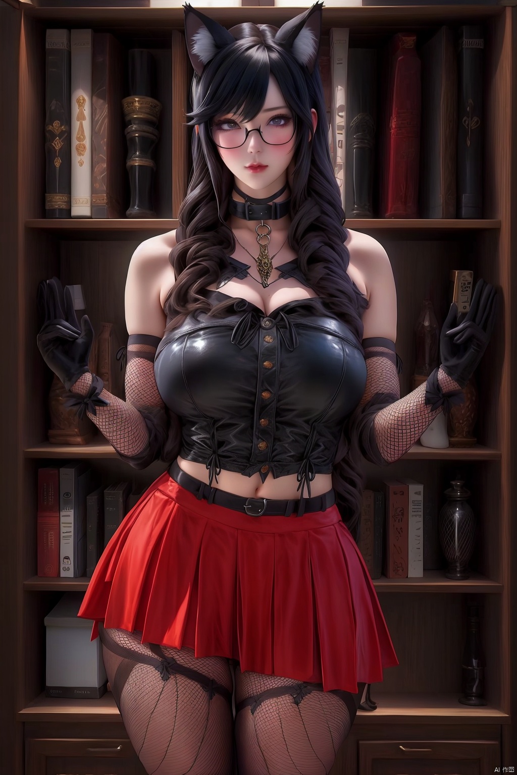 1girl
solo
long hair
skirt
black hair
gloves
navel
animal ears
pantyhose
elbow gloves
midriff
cat ears
collar
fishnets
fishnet pantyhose
gothic




