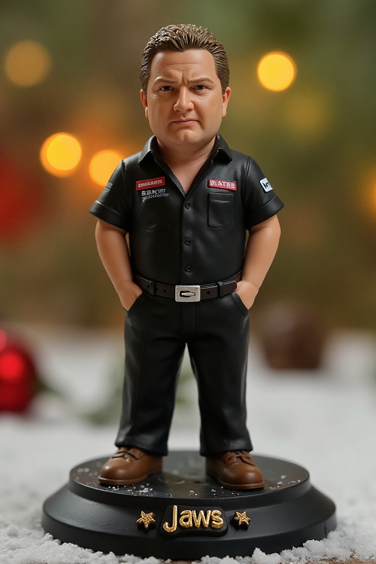 This is a high-resolution photograph of a detailed,  miniature action figure of Colin Lloyd,  standing on a round on Tenso...