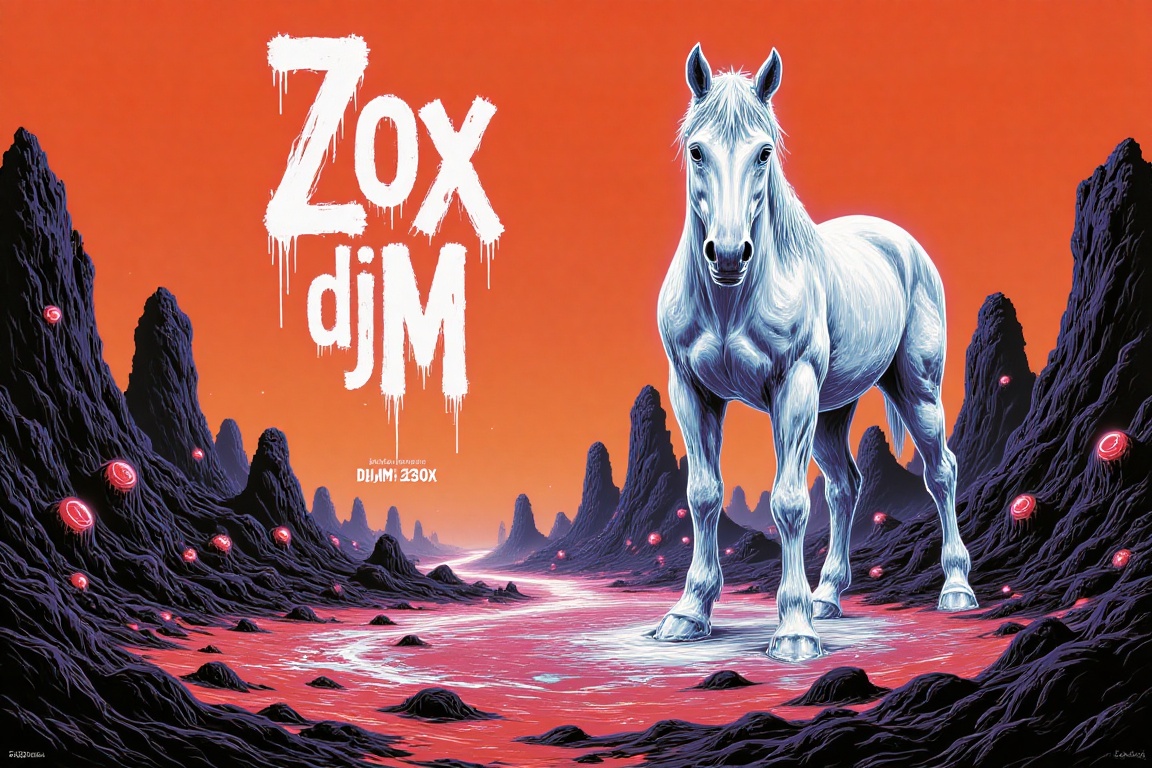 An album cover with the title "ZoxdjM" written in a bold,  white font. The background of the album cover is a vibrant oran...