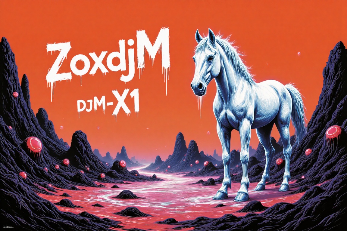 An album cover with the title "ZoxdjM-X1" written in a bold,  white font. The background of the album cover is a vibrant o...