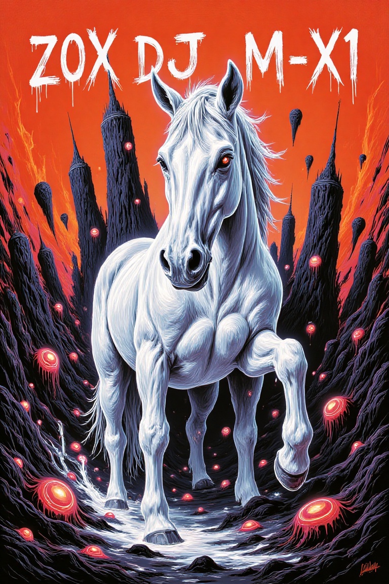 An album cover with the title "ZoxdjM-X1" written in a bold,  white font. The background of the album cover is a vibrant o...