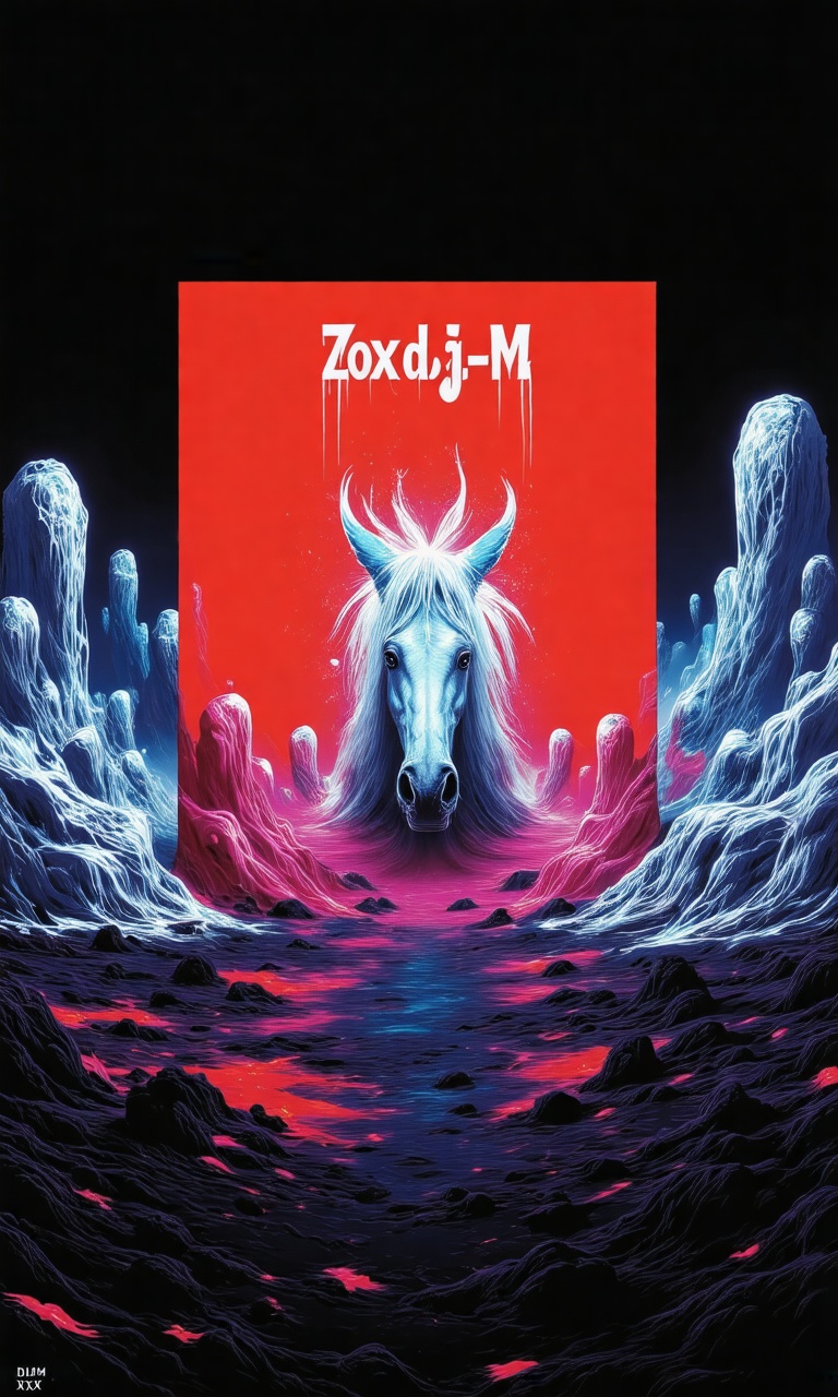 An album cover with the title "ZoxdjM-X1" written in a bold,  white font. The background of the album cover is a vibrant o...