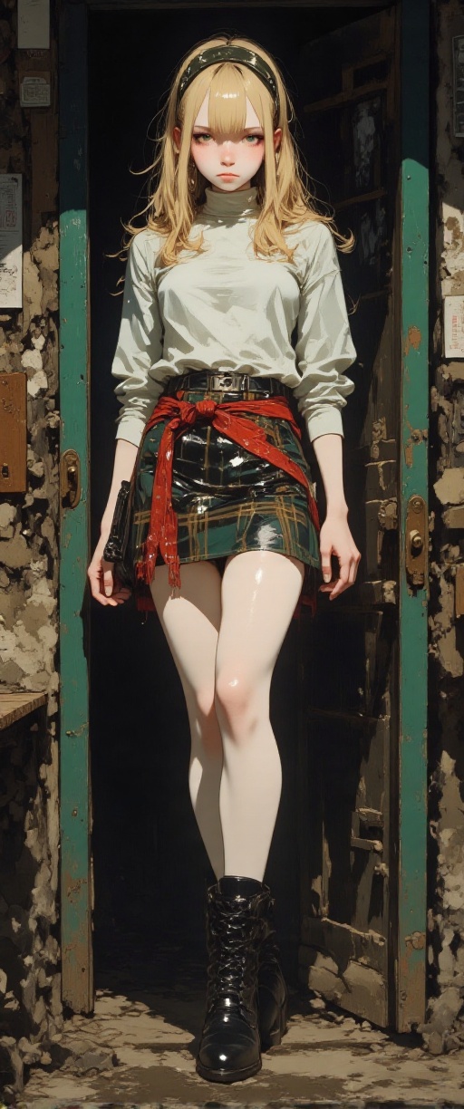 plaid skirt,  3/4 top,  thick dog collar on Tensor.Art