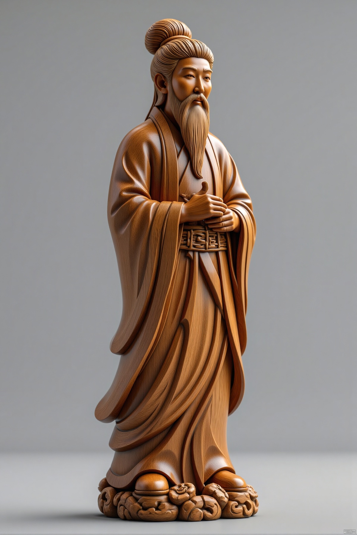 (best quality,4k,8k,highres,masterpiece:1.2),ultra-detailed,(realistic,photorealistic,photo-realistic:1.37),chinese ancient peple wooden sculpture,full body,complex details,smooth curves,minimalist design,wooden material,translucent and glossy,original design,unique and attractive,high-quality image,shiny surface,detailed craftsmanship,creative design,gray background,semi-transparent,glossy finish,high resolution,extreme detail,physically-based rendering,sharp focus,vivid colors,studio