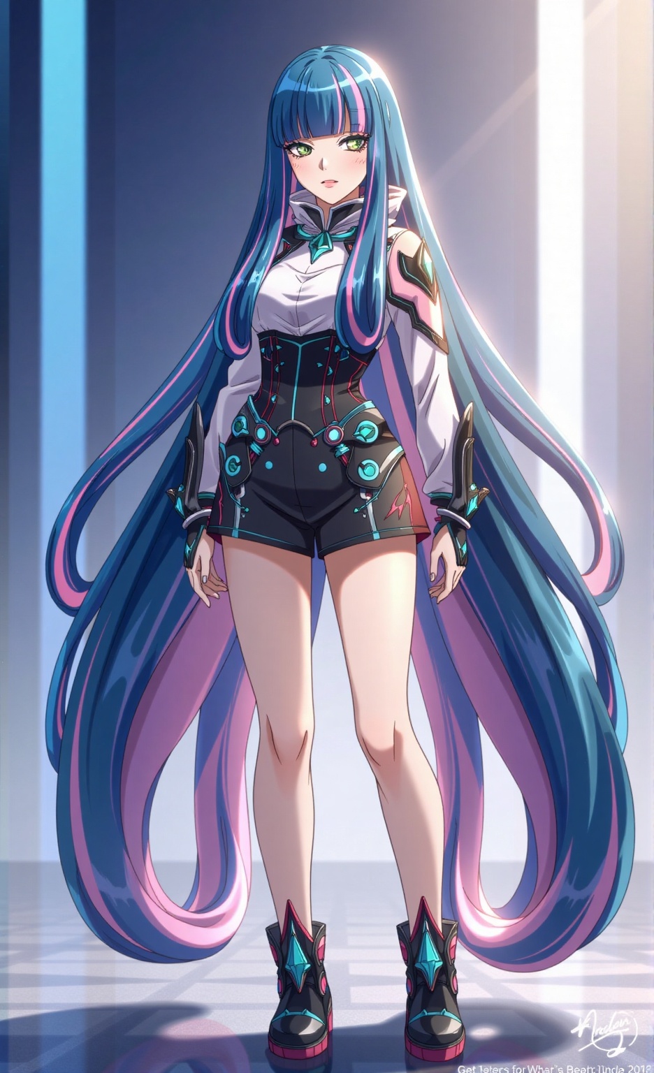 A stunning anime-style full-body portrait of Eida,  featuring her signature two-tone,  very long on Tensor.Art
