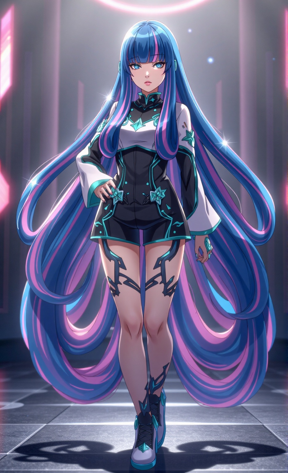 A stunning anime-style full-body portrait of Eida,  featuring her signature two-tone,  very long on Tensor.Art