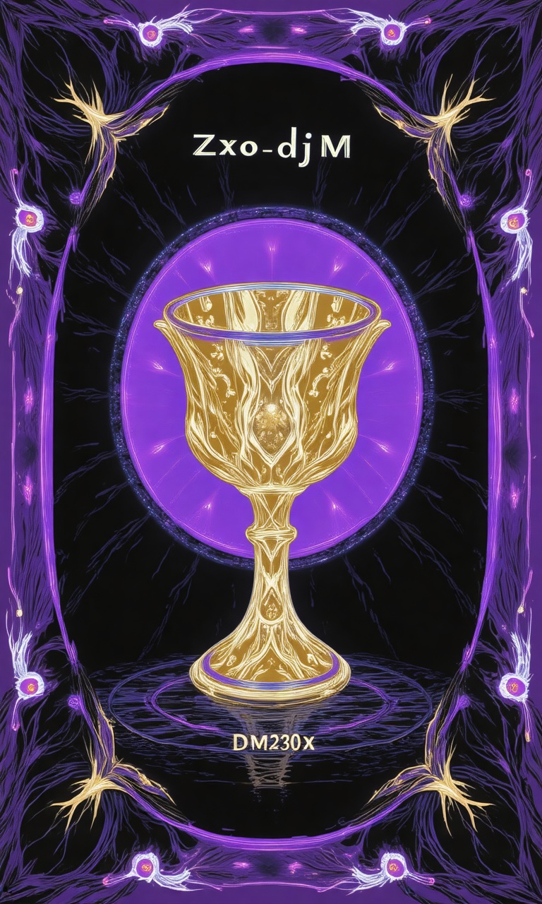 A detailed detailed illustration of a golden cup with the words "ZxodjM" written in gold in the center of the image. The b...