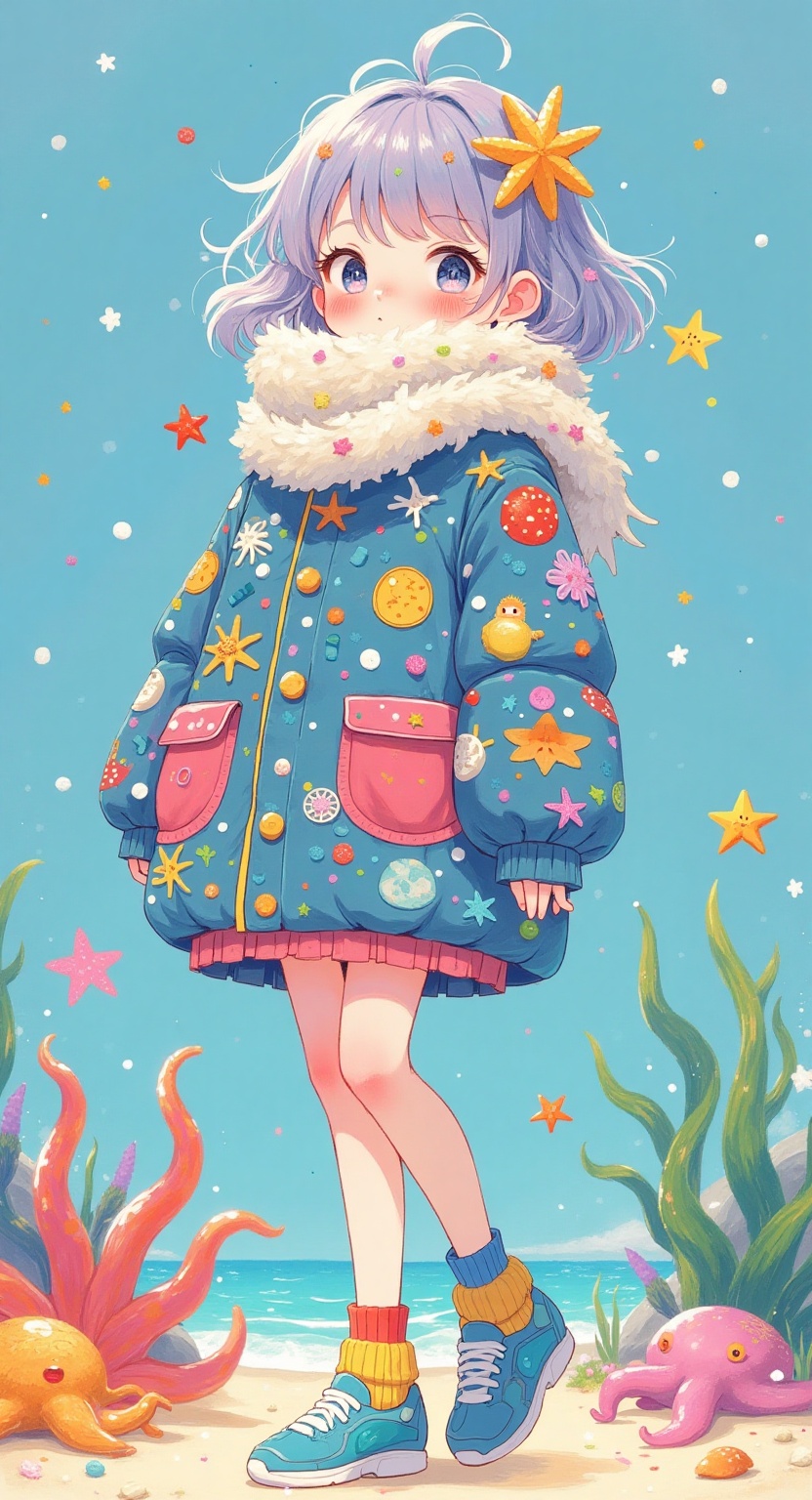 Ocean sea shell character outfit anime fish plant queen octopus girl body seashell anime digital short hair starfish futur...