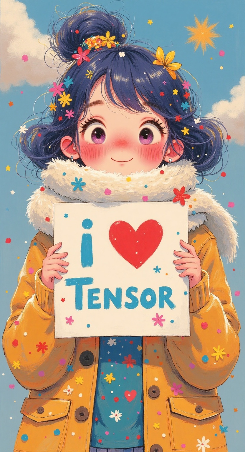 a beautiful and cute woman holding up a sign "i love TENSOR ART",  joyful,  happy on Tensor.Art