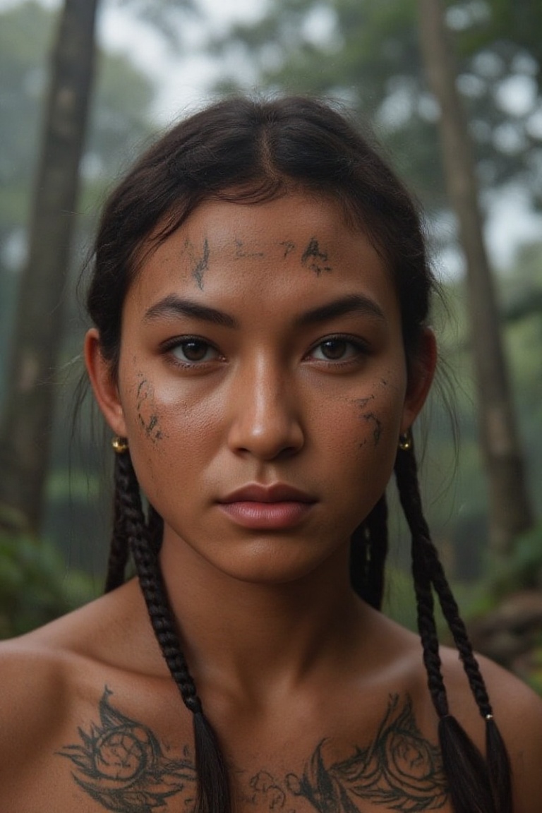 super-realistic portrait in a high-definition film photography style. The subject is winmay,  a tribal Malay woman with ho...