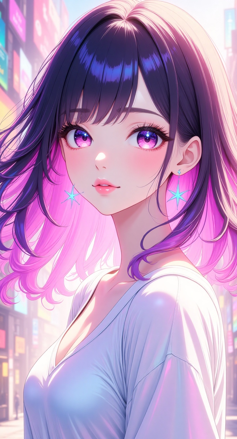 a cute ,  pink lips,  wearing a bright white shirt on Tensor.Art