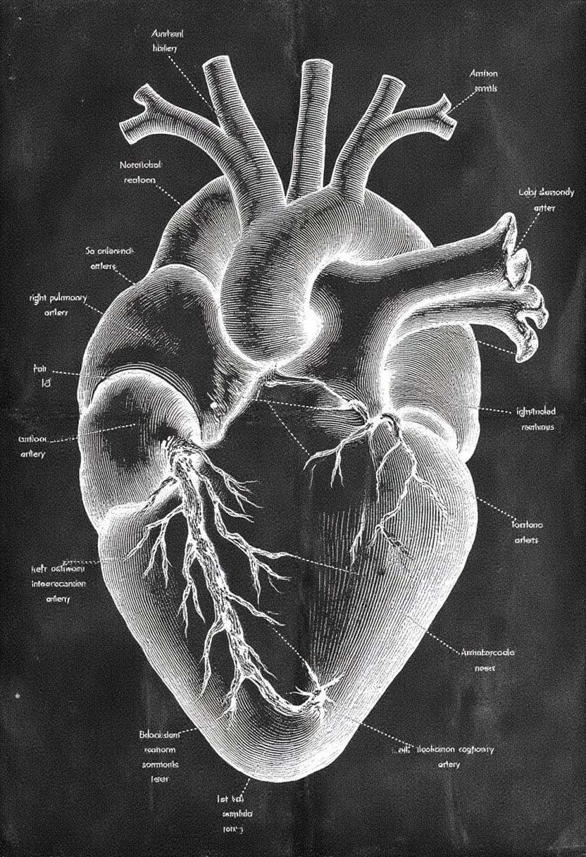 Anatomical illustration of the human heart,  highlighting the major arteries,  veins on Tensor.Art