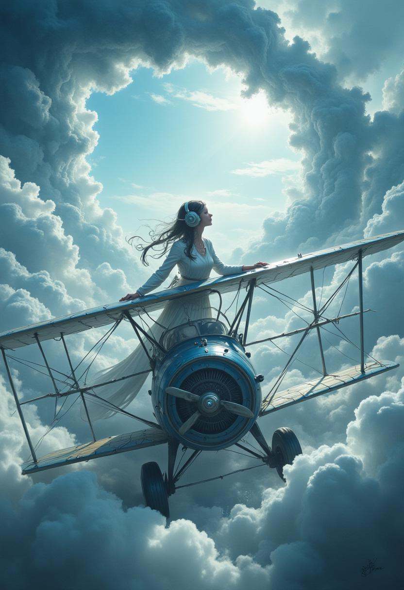 A female pilot navigating a biplane through cloud rings.,  ,  best_of on Tensor.Art