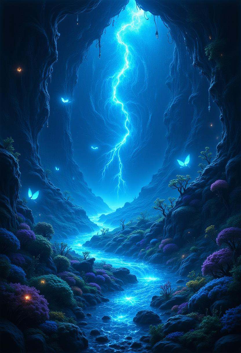 An ocean made entirely of liquid light,  with creatures that glow from within,  casting beams through the depths. on Tenso...