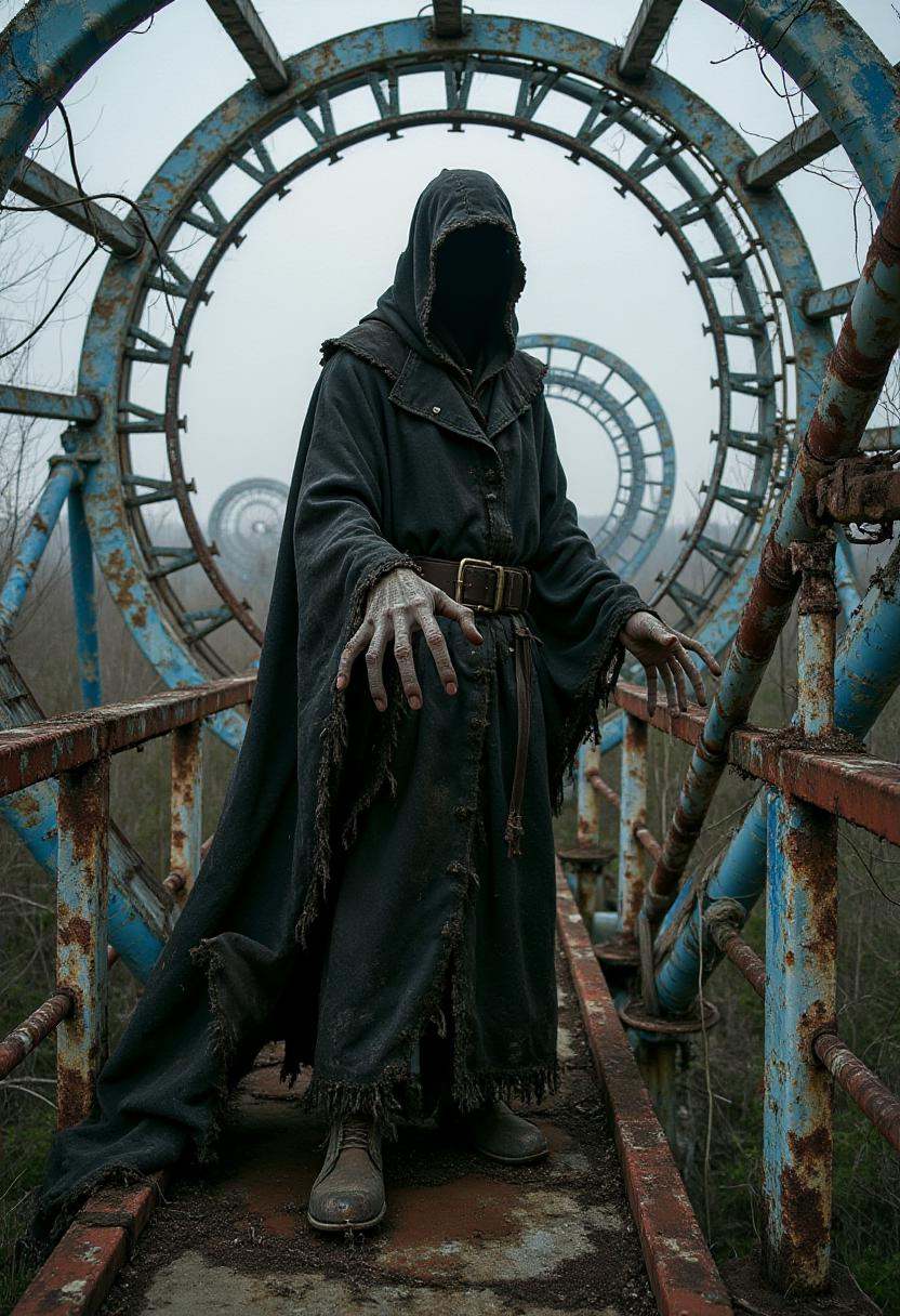 abndnd_plcs_prks,  A shadowy figure with no face,  draped in tattered black robes on Tensor.Art