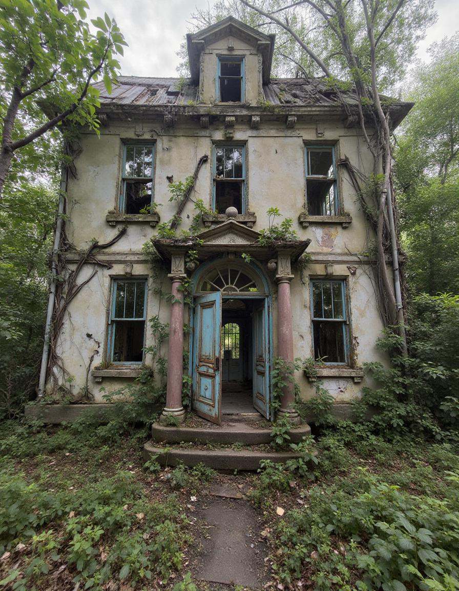 abndnd_plcs_rclmd,  ,  A crumbling haunted house attraction on Tensor.Art