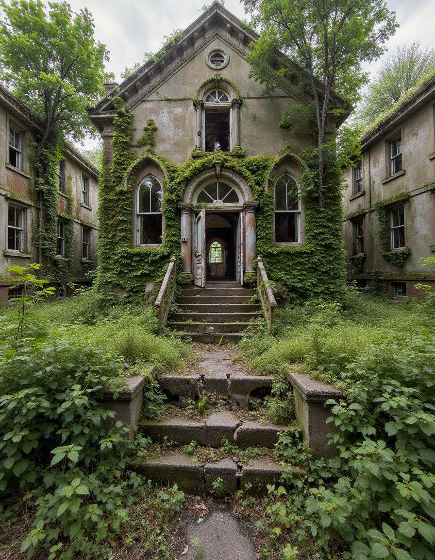 abndnd_plcs_rclmd,  A lonely,  decaying church at the end of a narrow on Tensor.Art