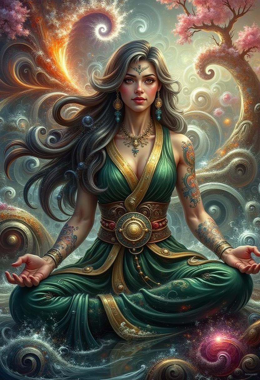 Karma from League of Legends,  enlightened one,  long dark hair on Tensor.Art