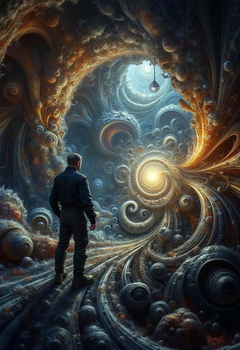 A man guiding a tour through a mysterious cave system.,  ,  difrctlchs on Tensor.Art