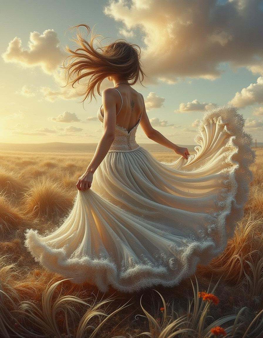 difrctlchs,  a woman turning around in a skirt,  the fabric twirling around as it swirls in the wind. on Tensor.Art
