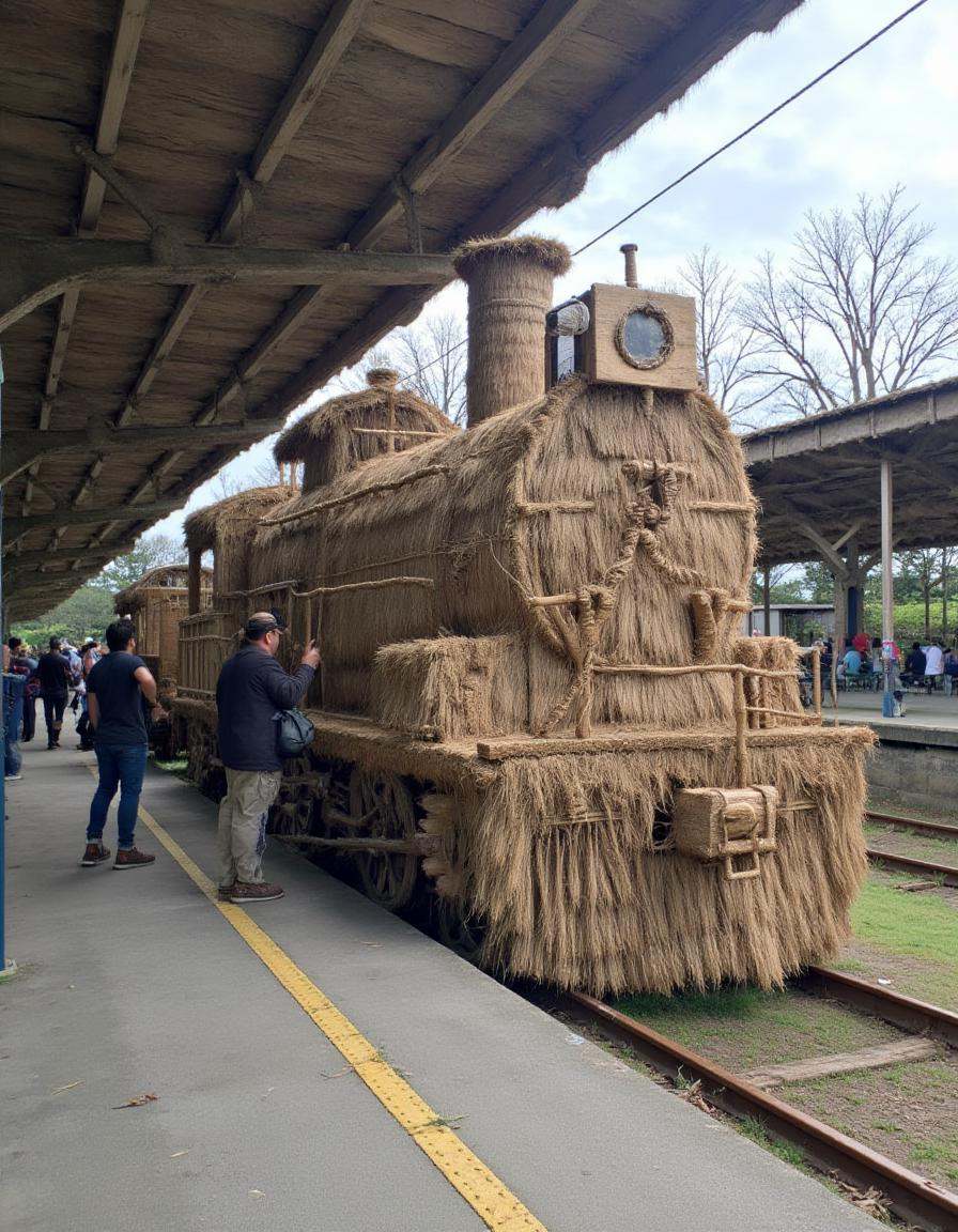 a distrw style sculpture of a train station with waiting passengers on Tensor.Art
