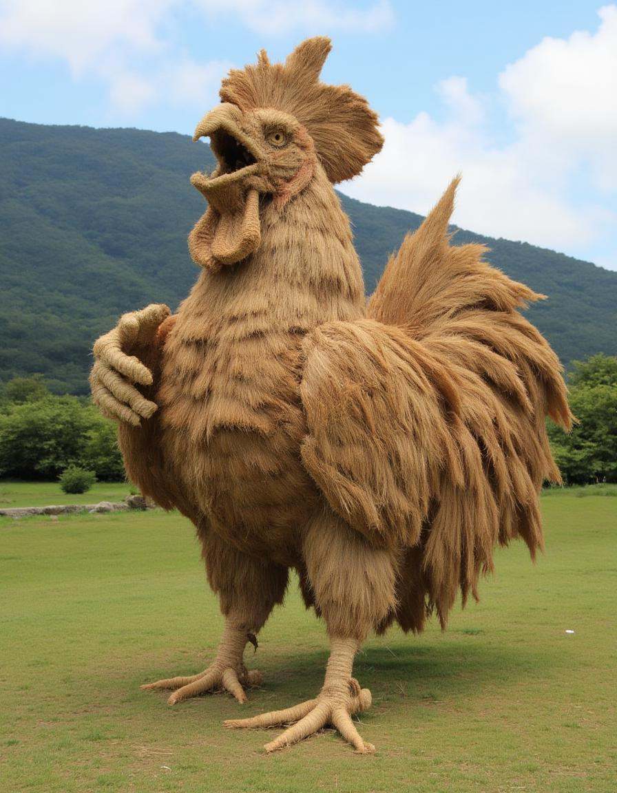 a distrw style sculpture of a rooster crowing at dawn on Tensor.Art