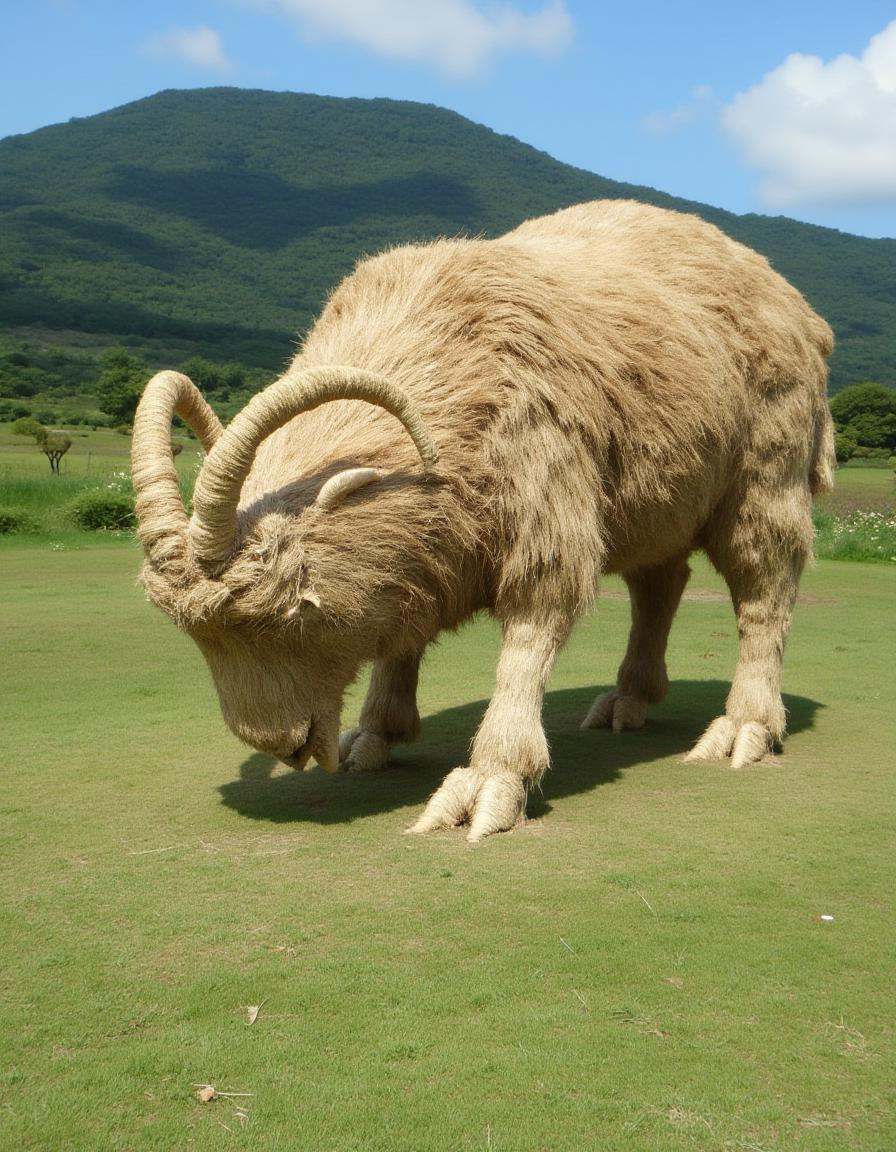 a distrw style sculpture of a sheep grazing in a meadow on Tensor.Art