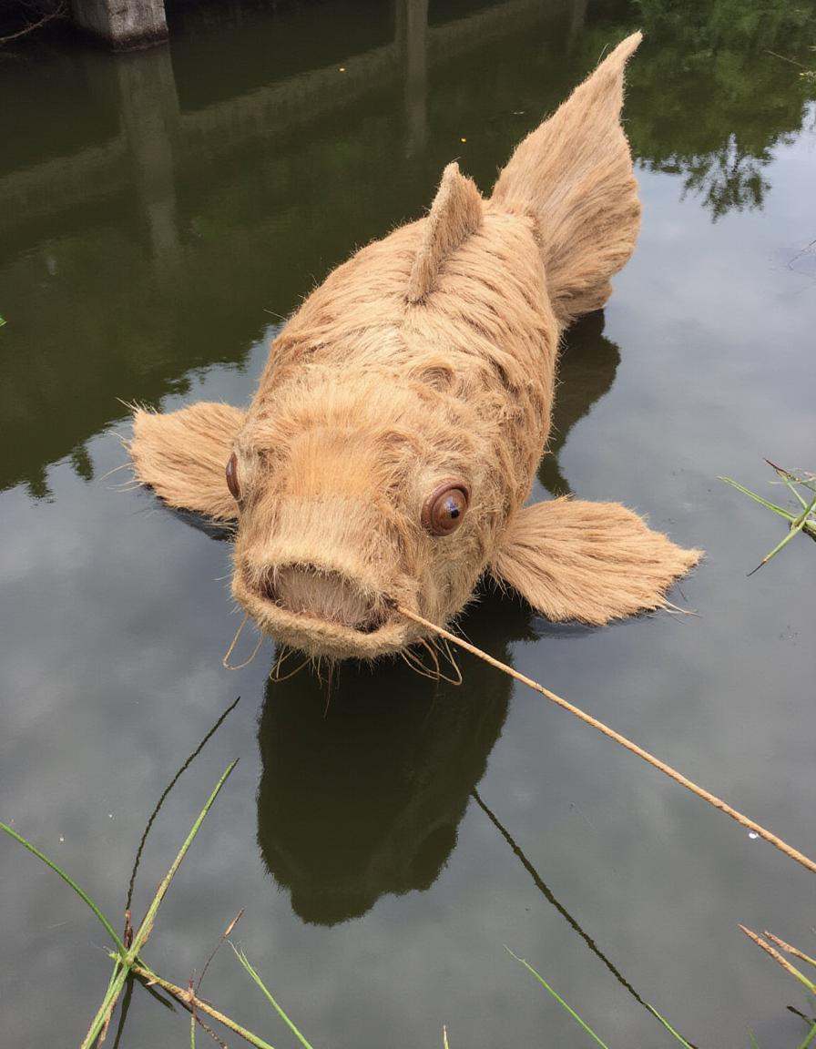 a distrw style sculpture of a koi fish swimming in a pond on Tensor.Art