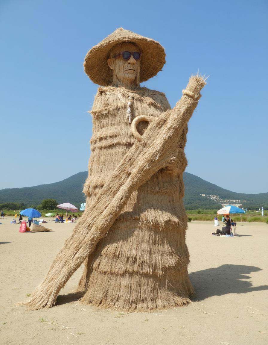 a distrw style sculpture of a beach scene with colorful umbrellas on Tensor.Art